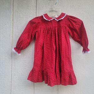 Vintage Bryan Red Floral Lace Toddler Girls Longsleeve Dress USA Size 4